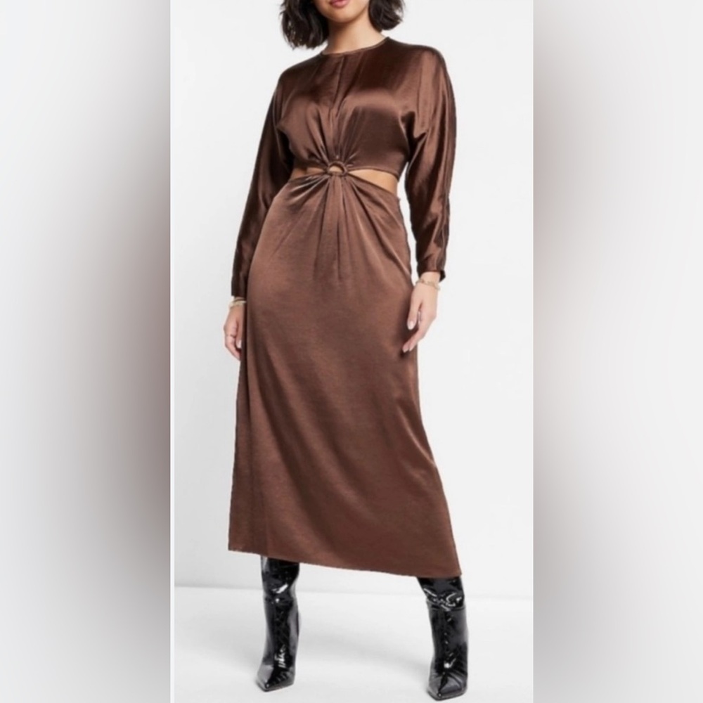 NWT Express chocolate brown cutout midi dress sz 0